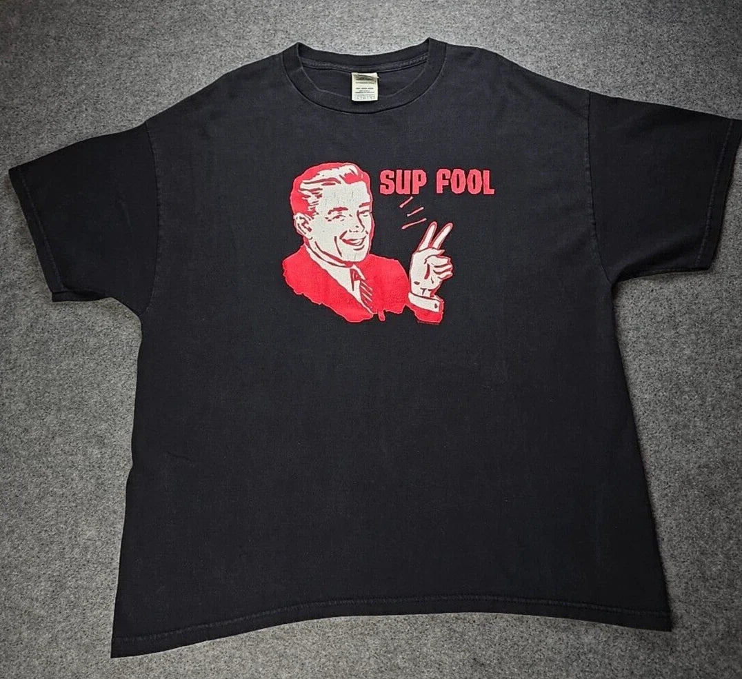 Y2K Skater "Sup Fool" Tee Shirt Great Graphic! Black XL