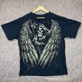 Vintage Y2K Grim Reaper All Over Skull T Shirt Men's Medium Winged Death Angel