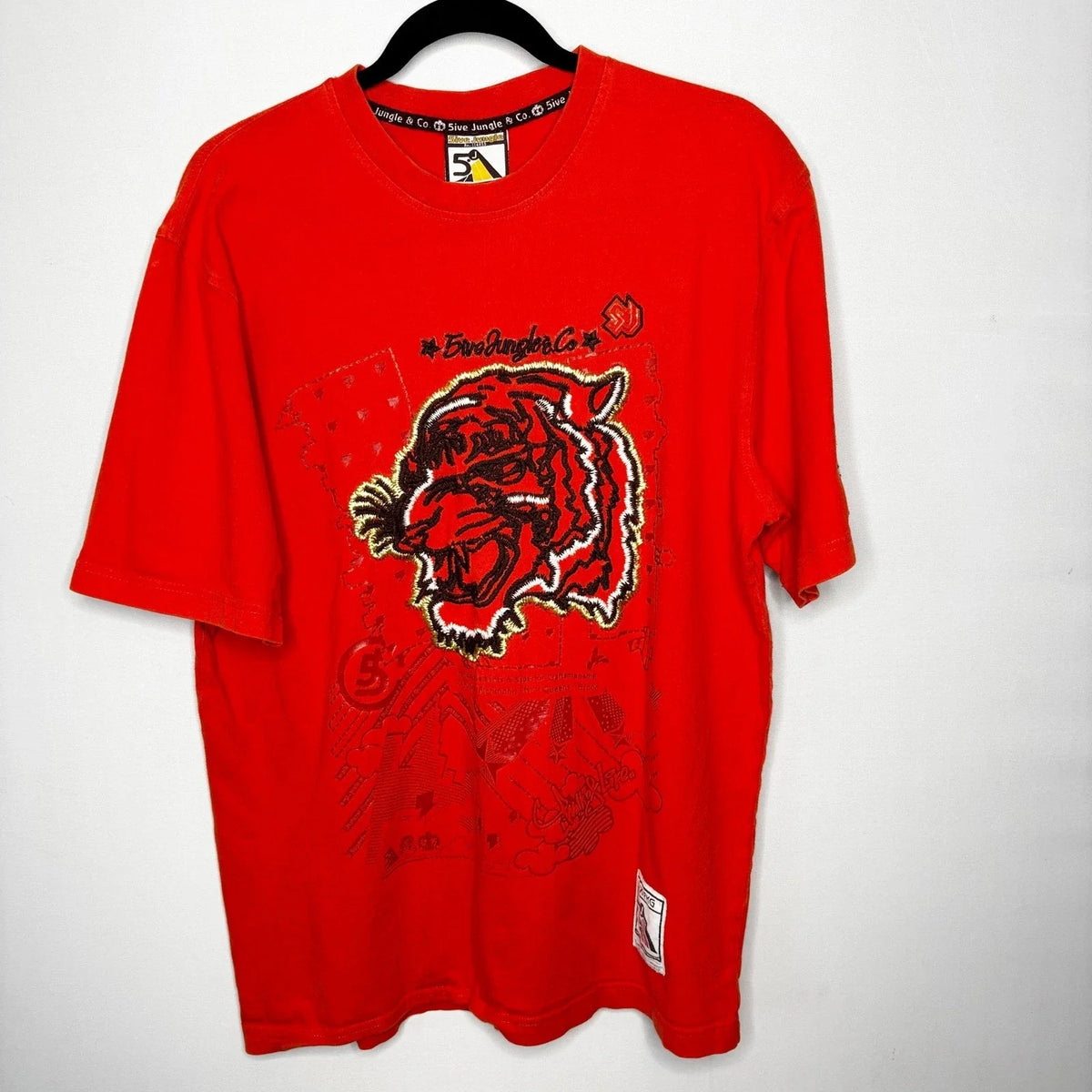 5ive Jungle NYC 5 Boroughs Graphic T-Shirt Size L Embroidered Tiger Streetwear