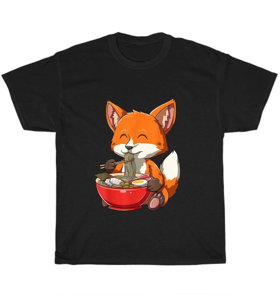Fox Eating Ramen Noodle Foxes Animal Lover Kawaii Anime T-Shirt