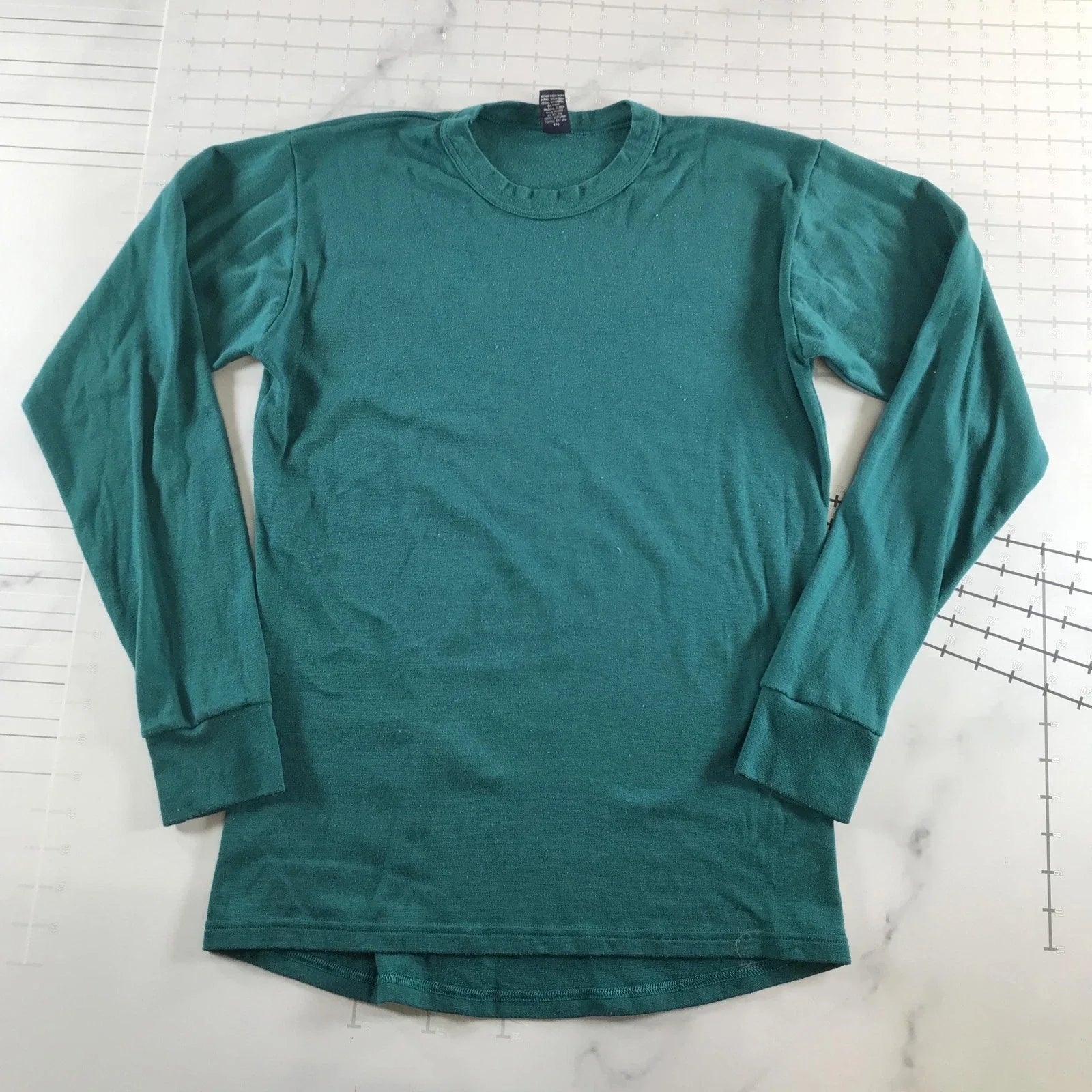 Vintage Lands' End Shirt Mens Medium 38-40 Teal Long Sleeve Crew Neck Stretch