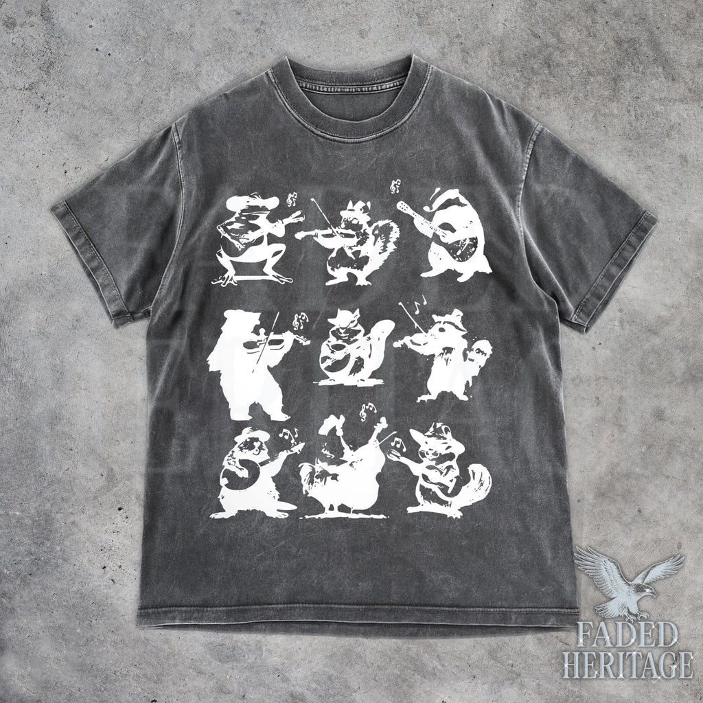Animal Musicians 90s Tattoo T-Shirt, Retro Bear Guitar Tee, Cute Frog T-Shirt