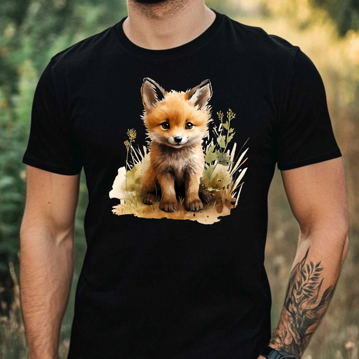 Mens Fox Print Cotton T Shirt Size XS to 5XL