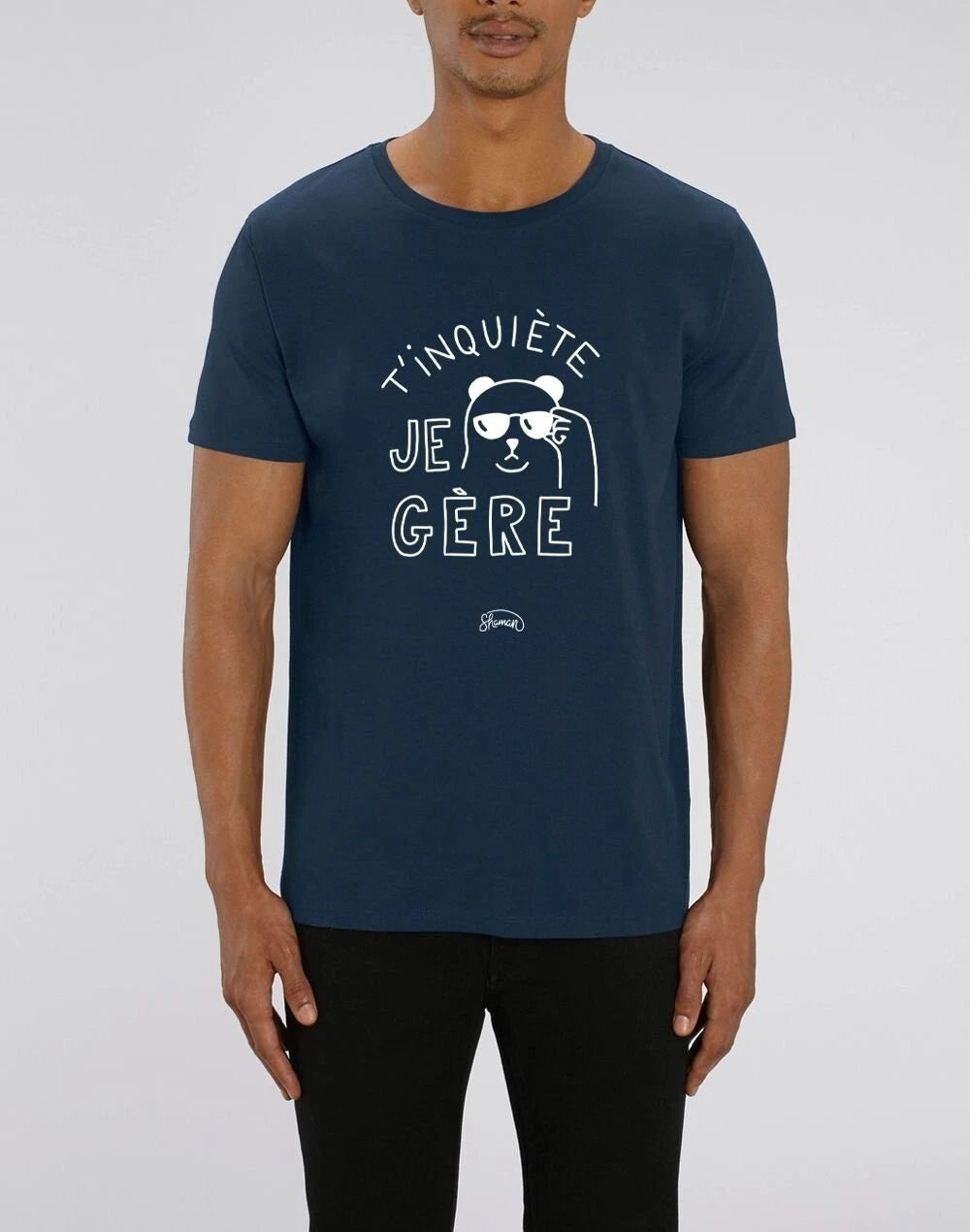 T'INQUIETE JE GERE men's short sleeve t-shirt navy blue