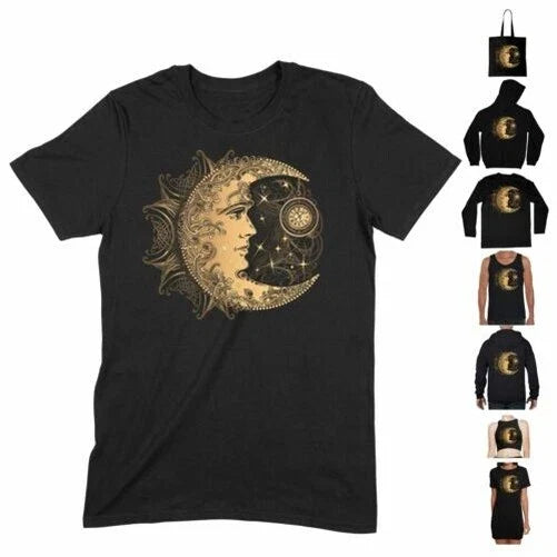 Doré Crescent Lune Mandala T Shirt - Boho Bohème Hippie Soleil Hippie