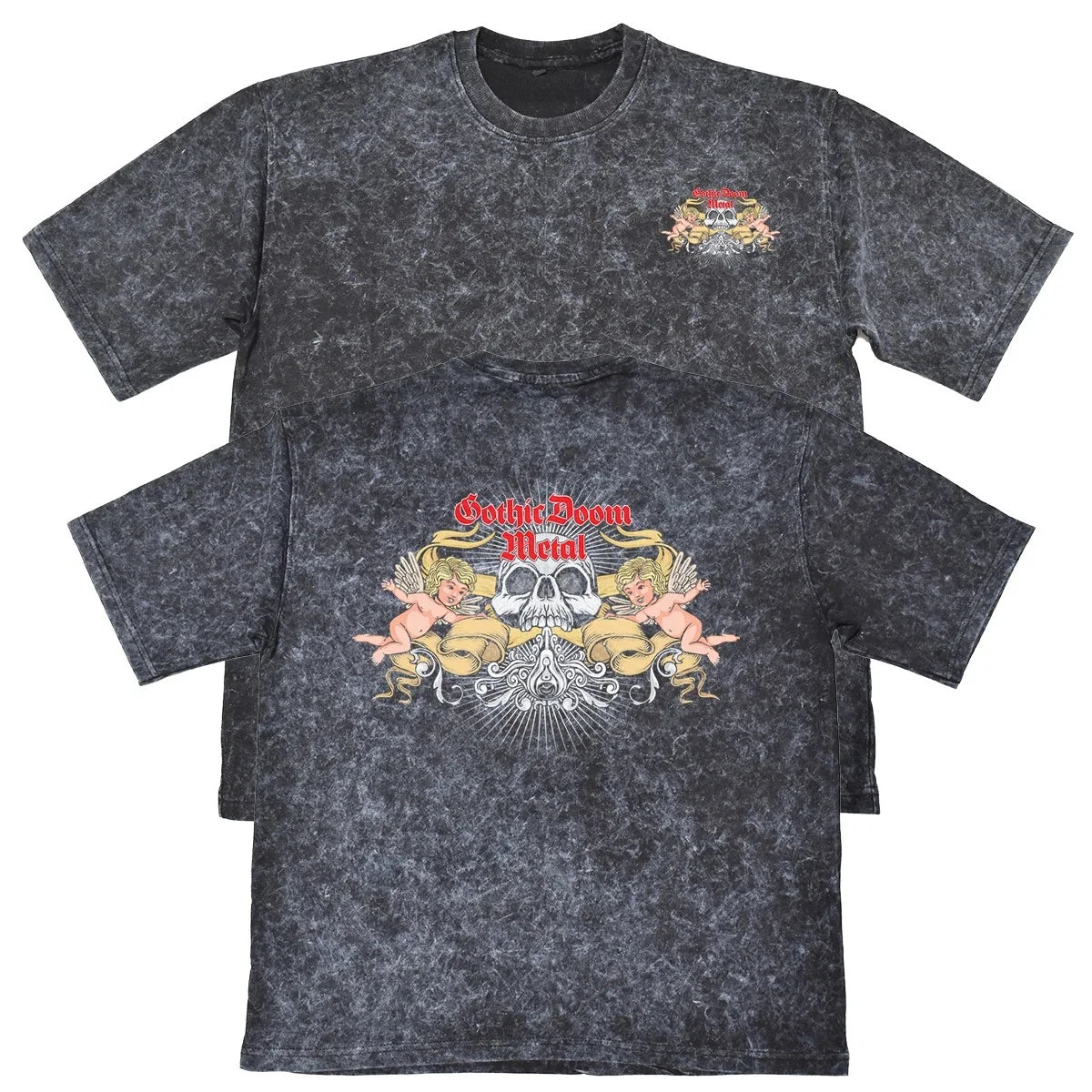 Gothic Doom Metal Unisex Mens Carbon Grey 240gsm Acid Wash T-Shirt Gift