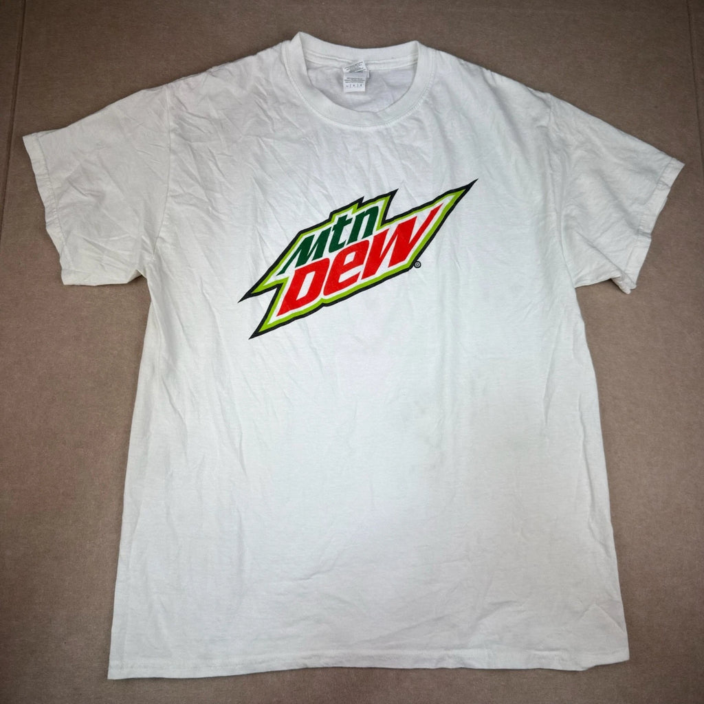 Mountain Dew Logo T Shirt Men’s Large White Gildan Heavy Cotton Soda Tee