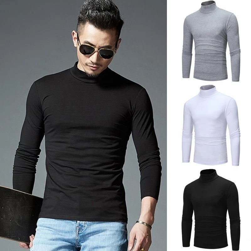 Stay Comfortable and Stylish with this Men's Turtleneck Long Sleeve Tops