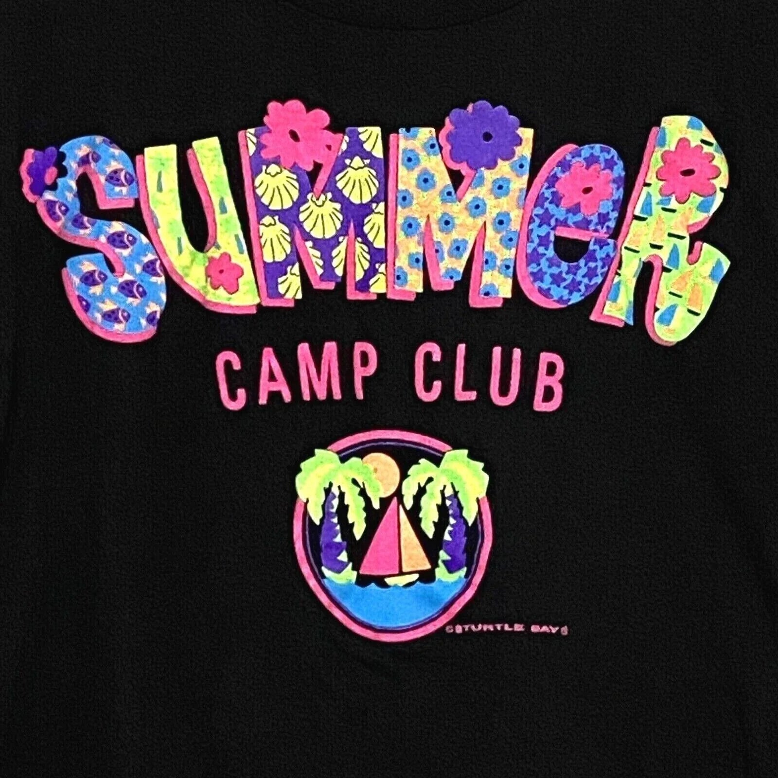 Dopamine Summer Camp Club Womens T-Shirt L Black Flowers Boho Colorful Bloomcore