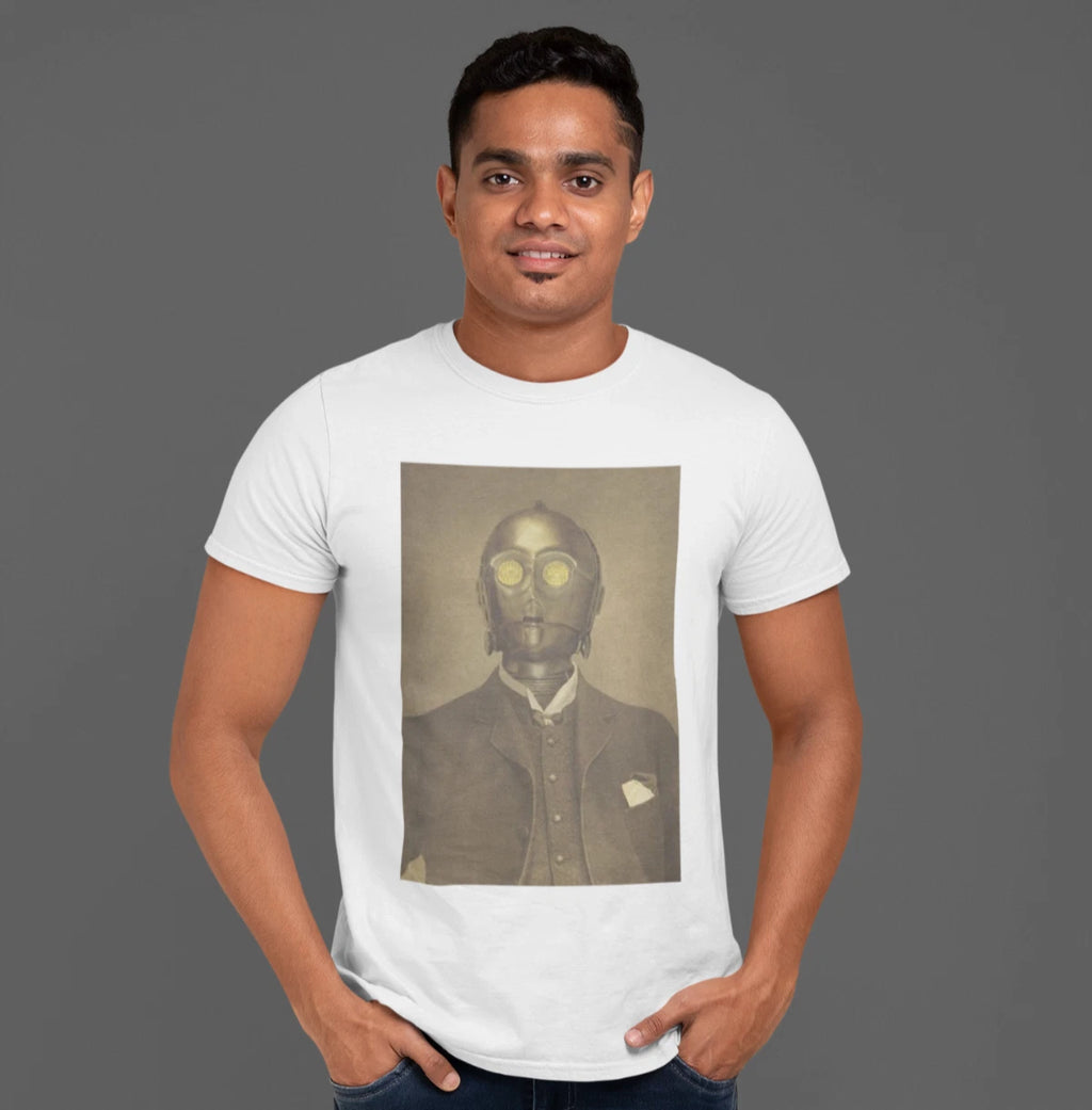 Men's T-Shirt Short Sleeve White C3PO Cotton Graphic Coton Color Block