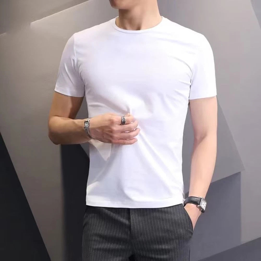 Men's Slim Fit Round Neck Bottoming Tee Fashionable Short Sleeved Tees