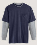 NEW Mens Sz 3XL Navy Blue Layered Look Long Sleeve Pocket Tee Shirt JOHN BLAIR