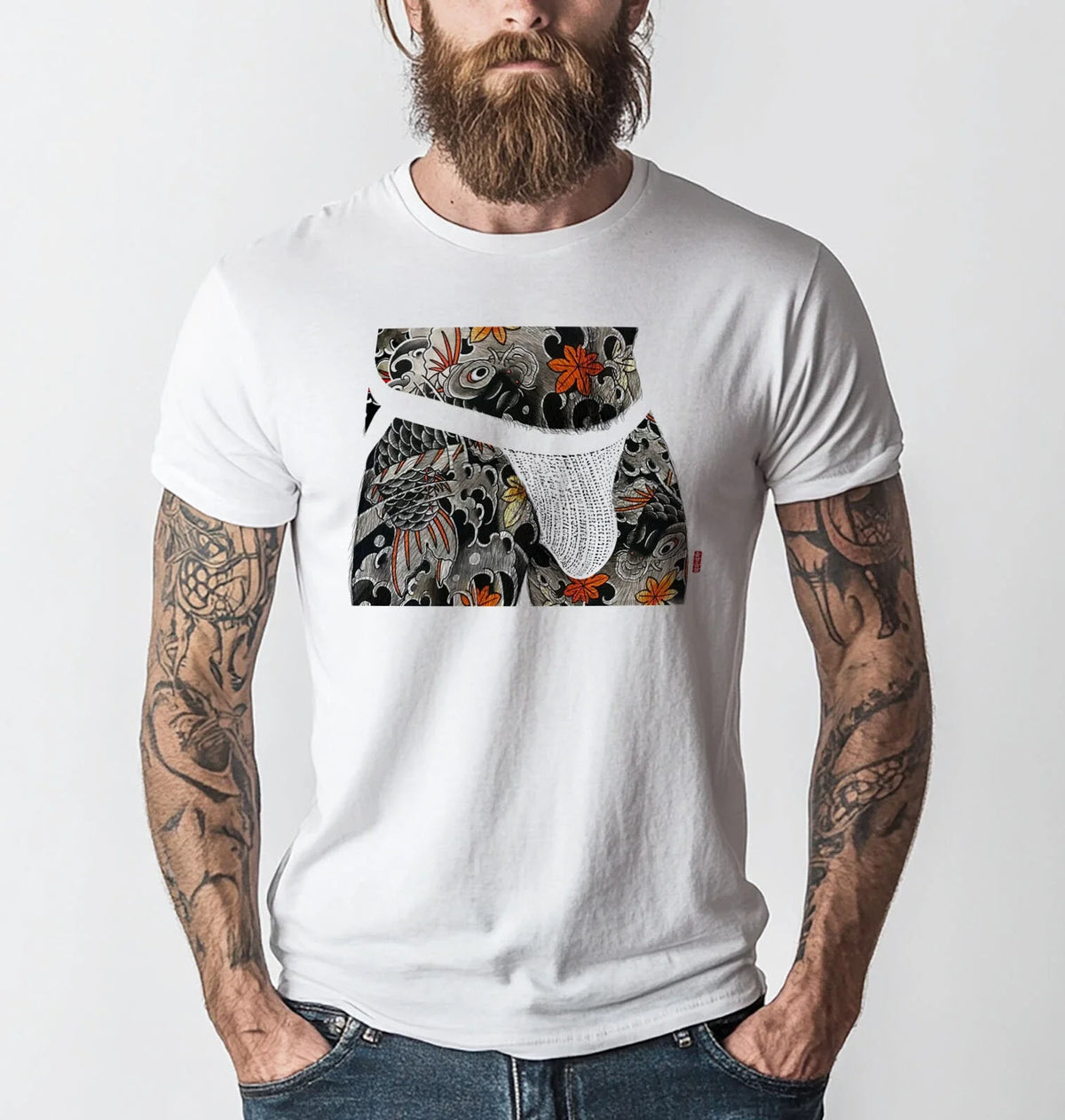 Gay Fashion Inked Hunk T-shirt | Gay Jocks l Gay Tattoo Art l Gift for Him l Koi