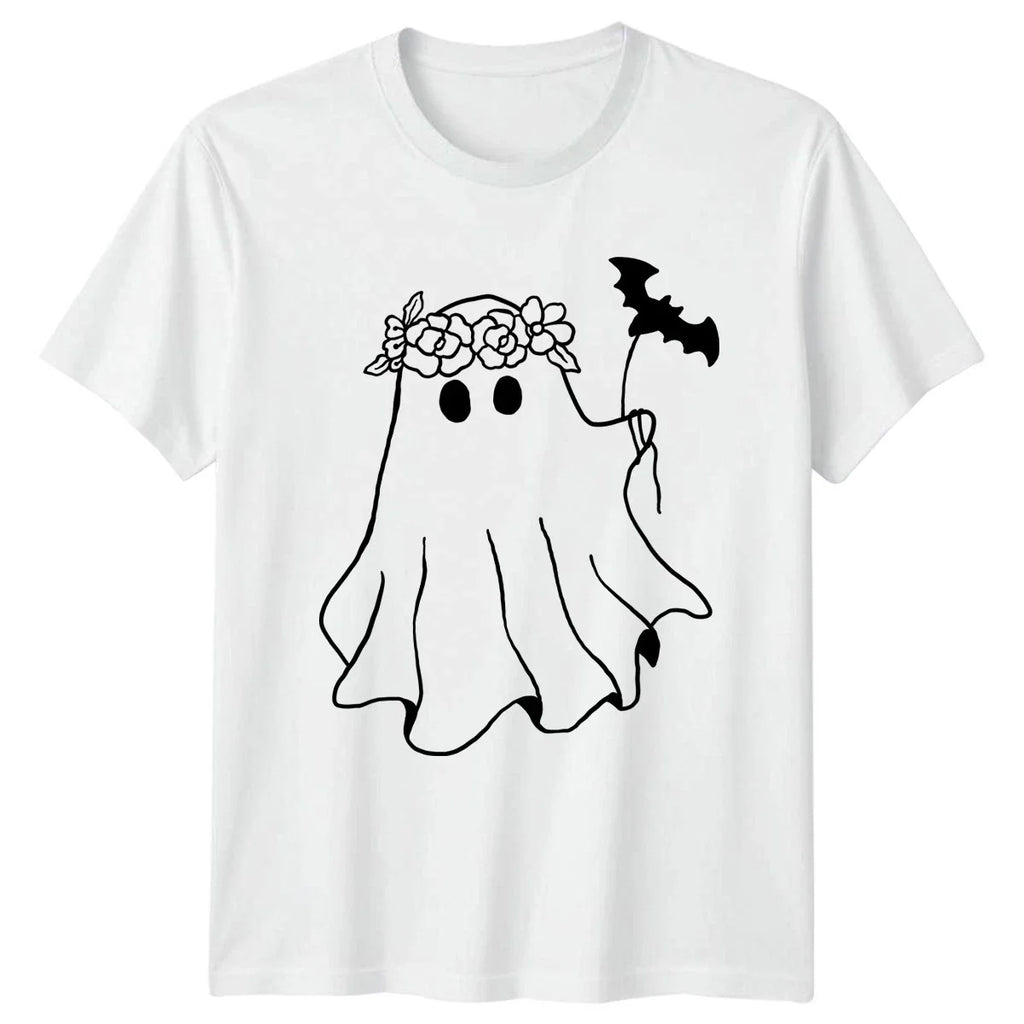 Floral Crown Ghost Bat Spooky Womens T-Shirt Spooky Cute Halloween
