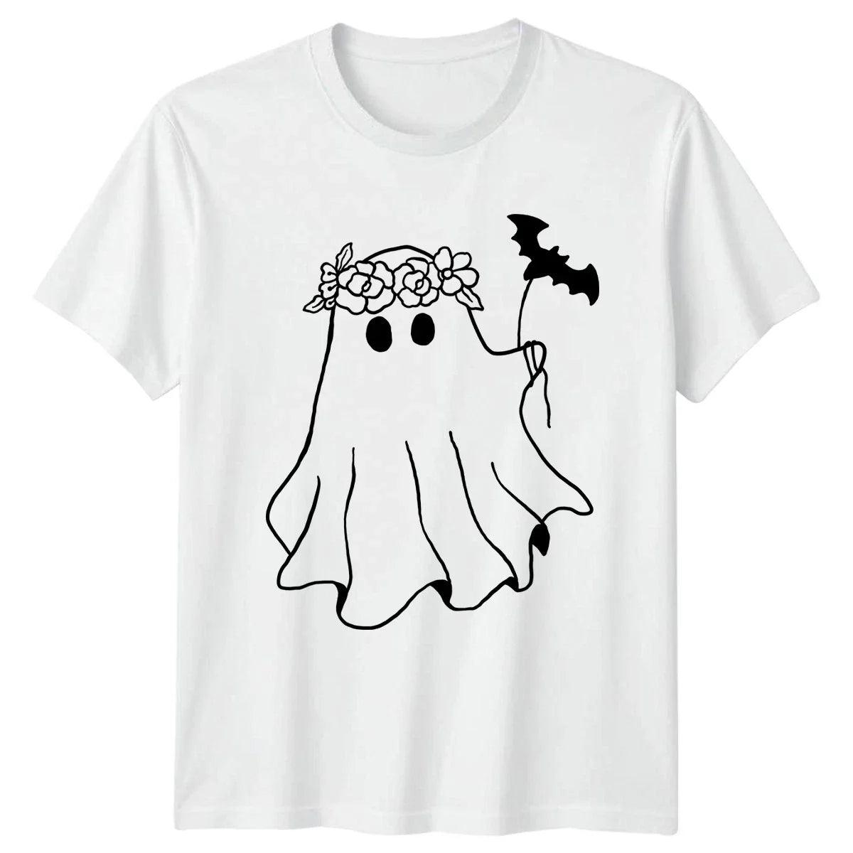Floral Crown Ghost Bat Spooky Womens T-Shirt Spooky Cute Halloween