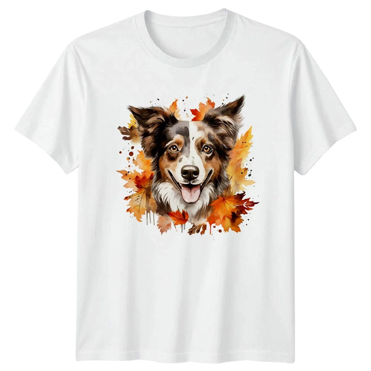 Cute Fall Dog Watercolor Clipart T-Shirt Aussie Dog Gift For Him And Her