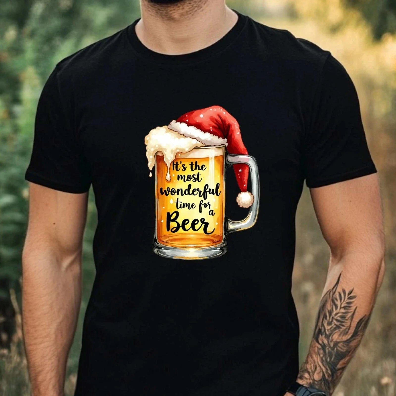 Mens Christmas Beer Theme Cotton T-Shirt Size XS to 5XL