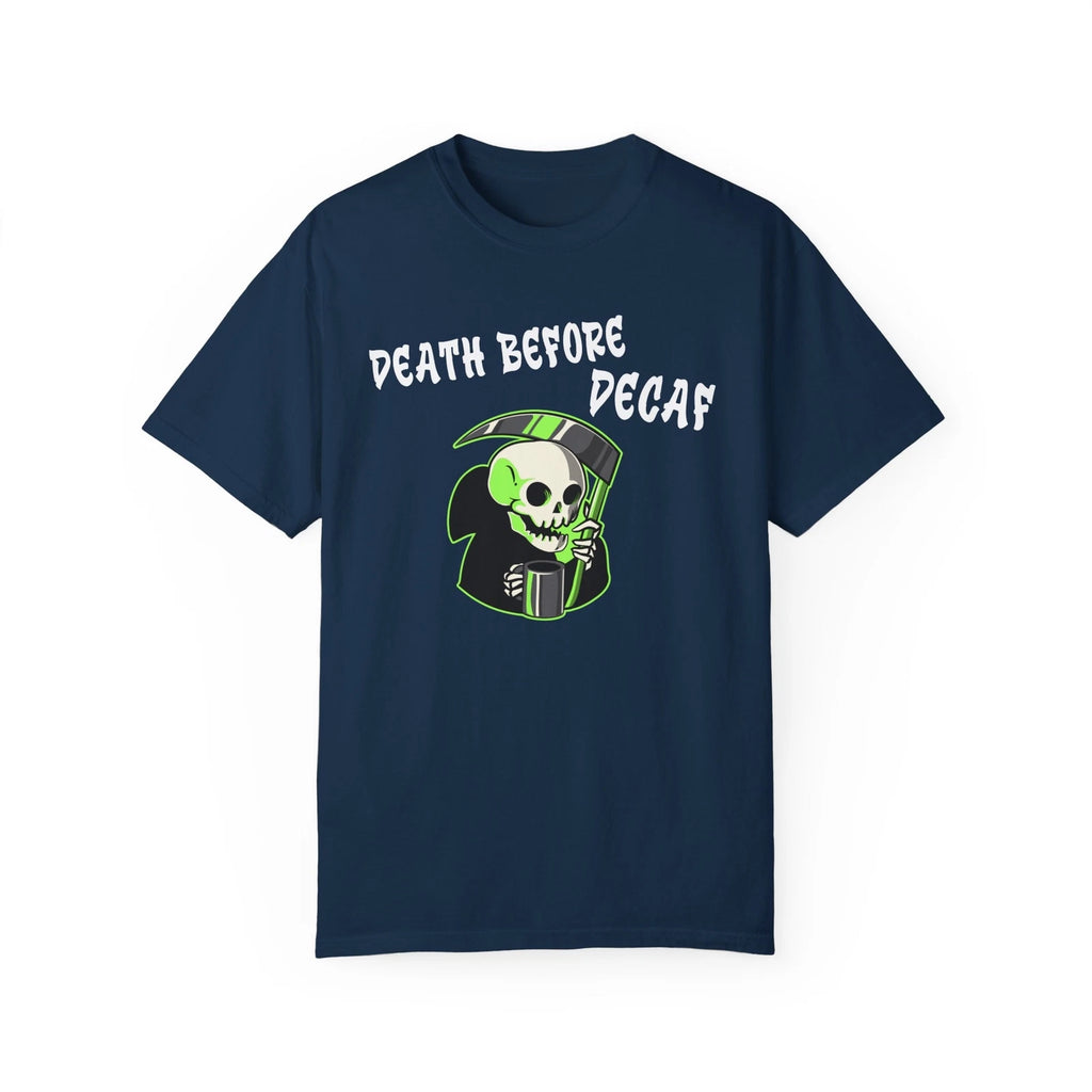 Skeleton Death Before Decaf Unisex Tee, Skull Coffee Lover Shirt, Grunge Graphic