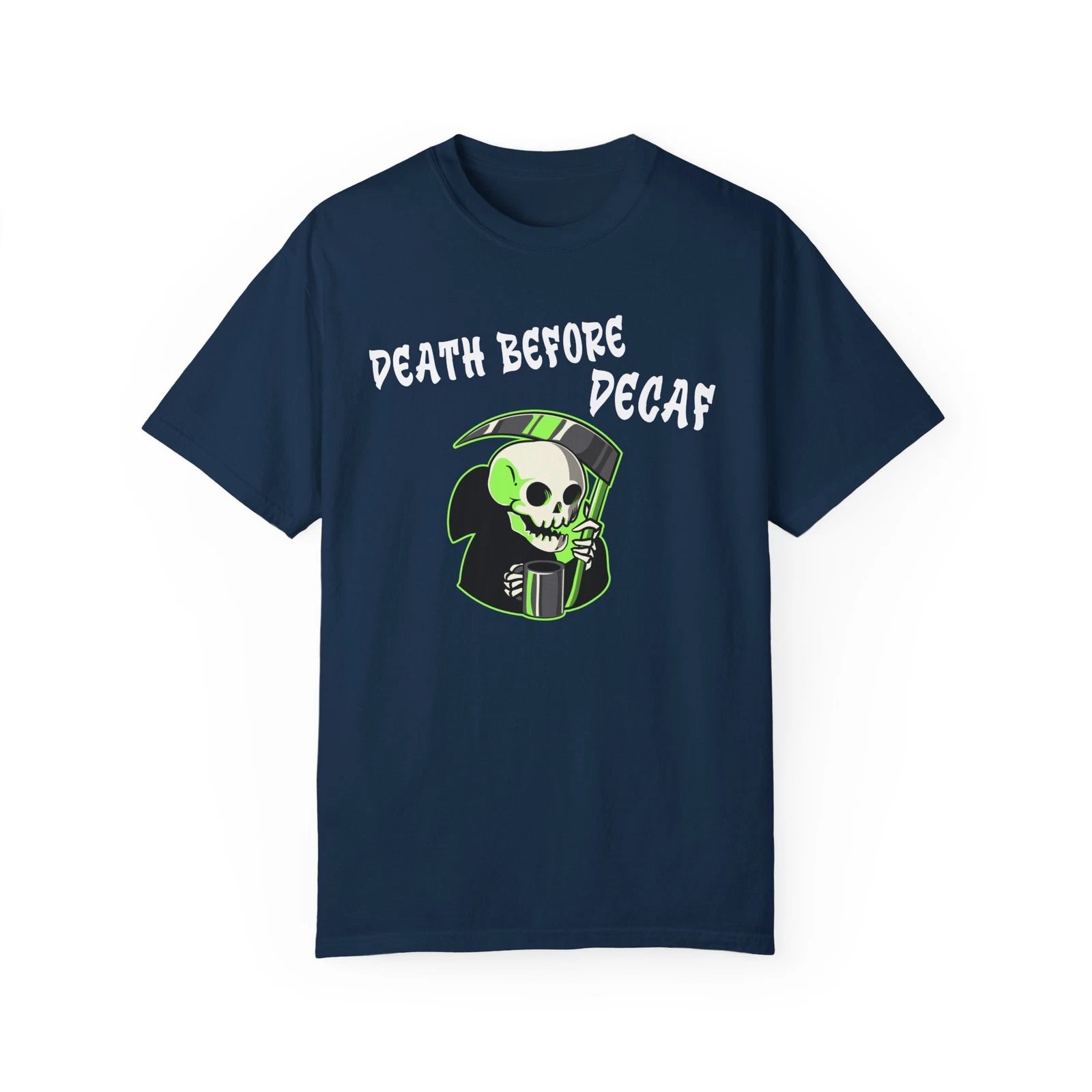 Skeleton Death Before Decaf Unisex Tee, Skull Coffee Lover Shirt, Grunge Graphic