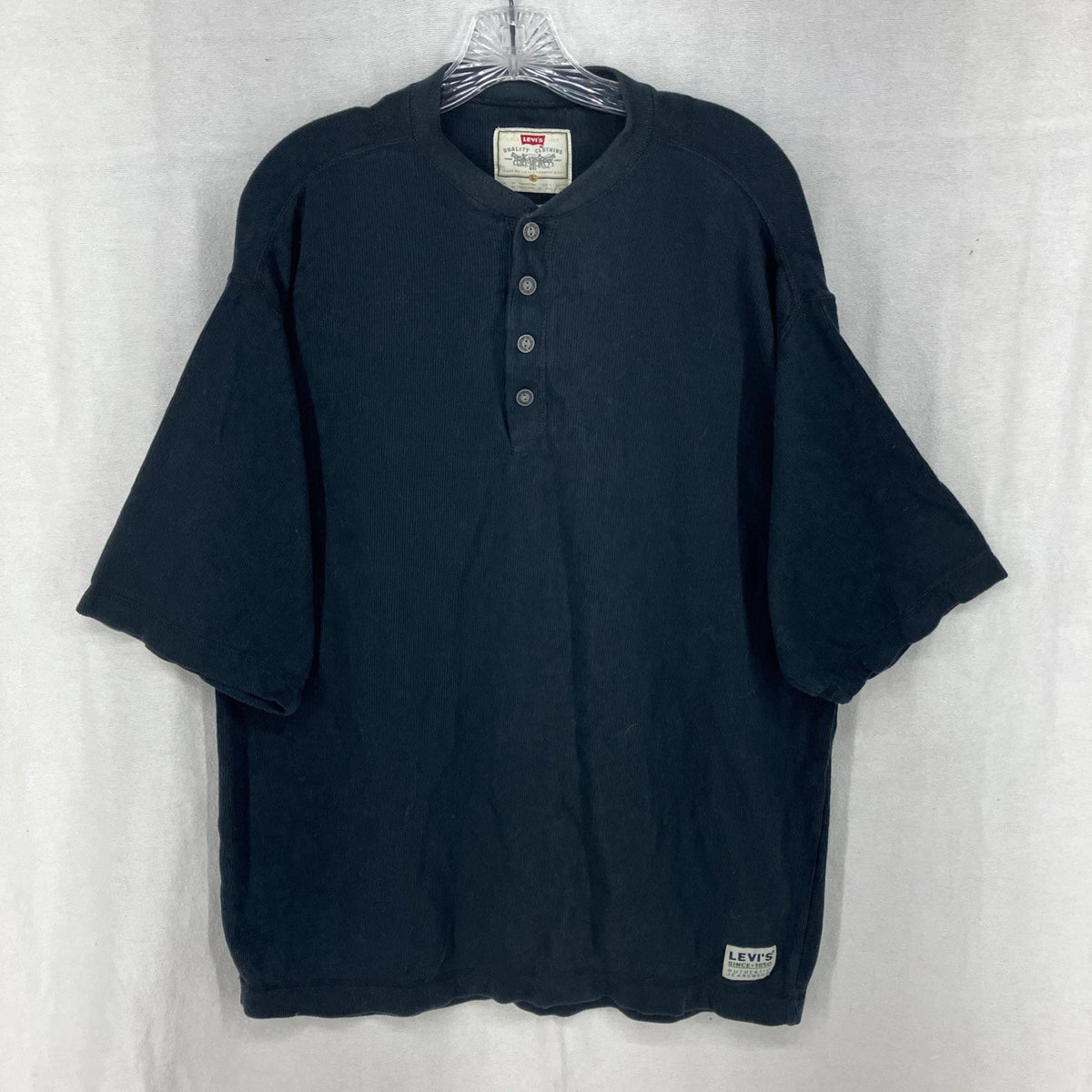 Men's Levi's Short Sleeve Henley Shirt Knit Ribbed Sz Large Black