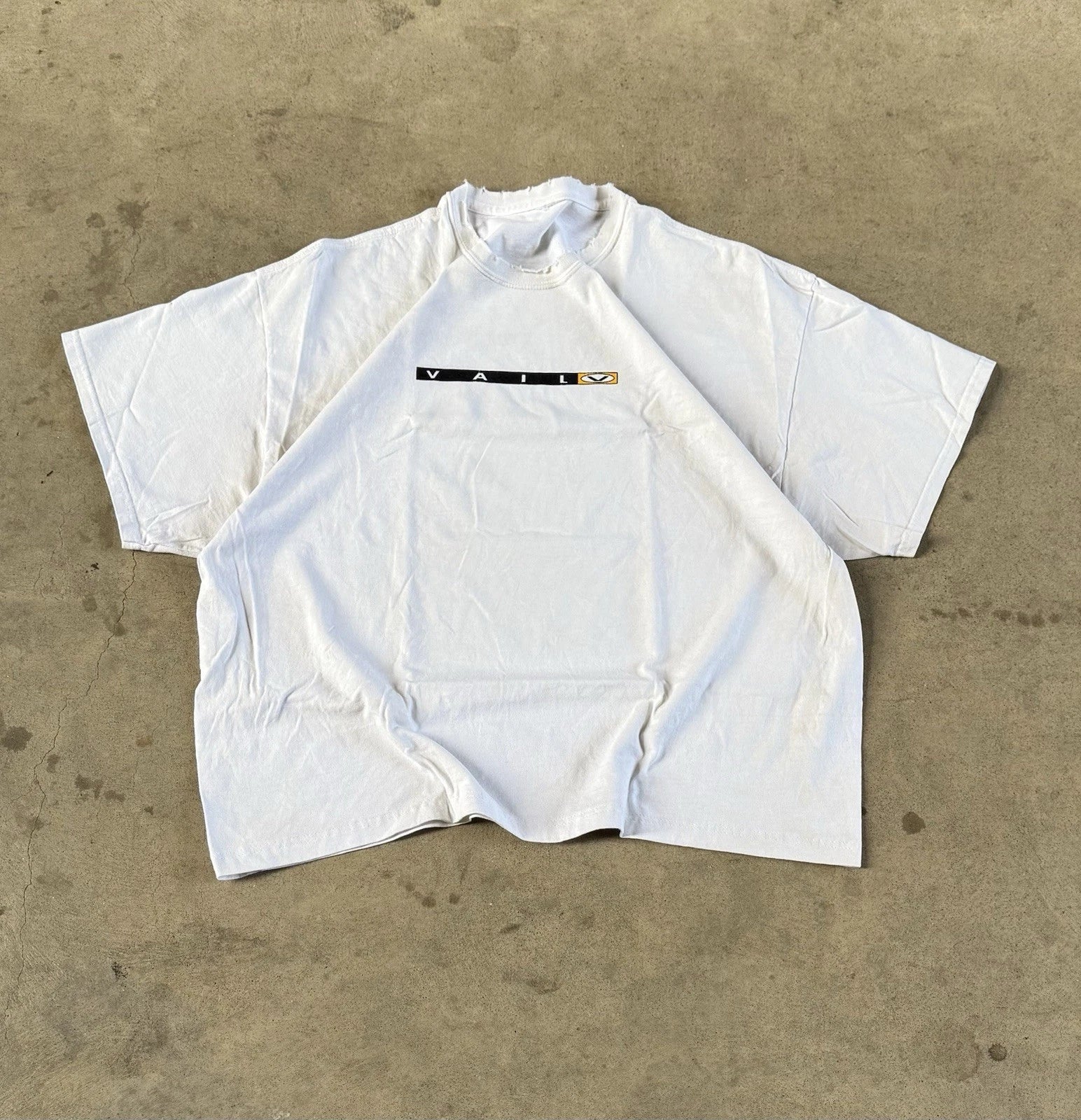 Vintage 90s Vail Ski T Shirt White Stained Distressed No Tag Boxy Baggy Mens XL