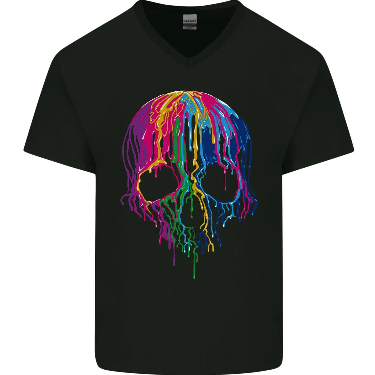 Melting Skull Biker Motorcycle Gothic Mens V-Neck Cotton T-Shirt