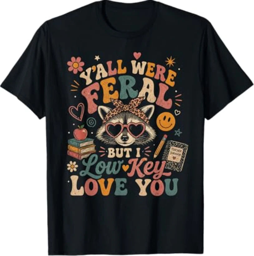 Y'all were Feral But I Low Key Love You Raccoon Iced Coffee T-Shirt