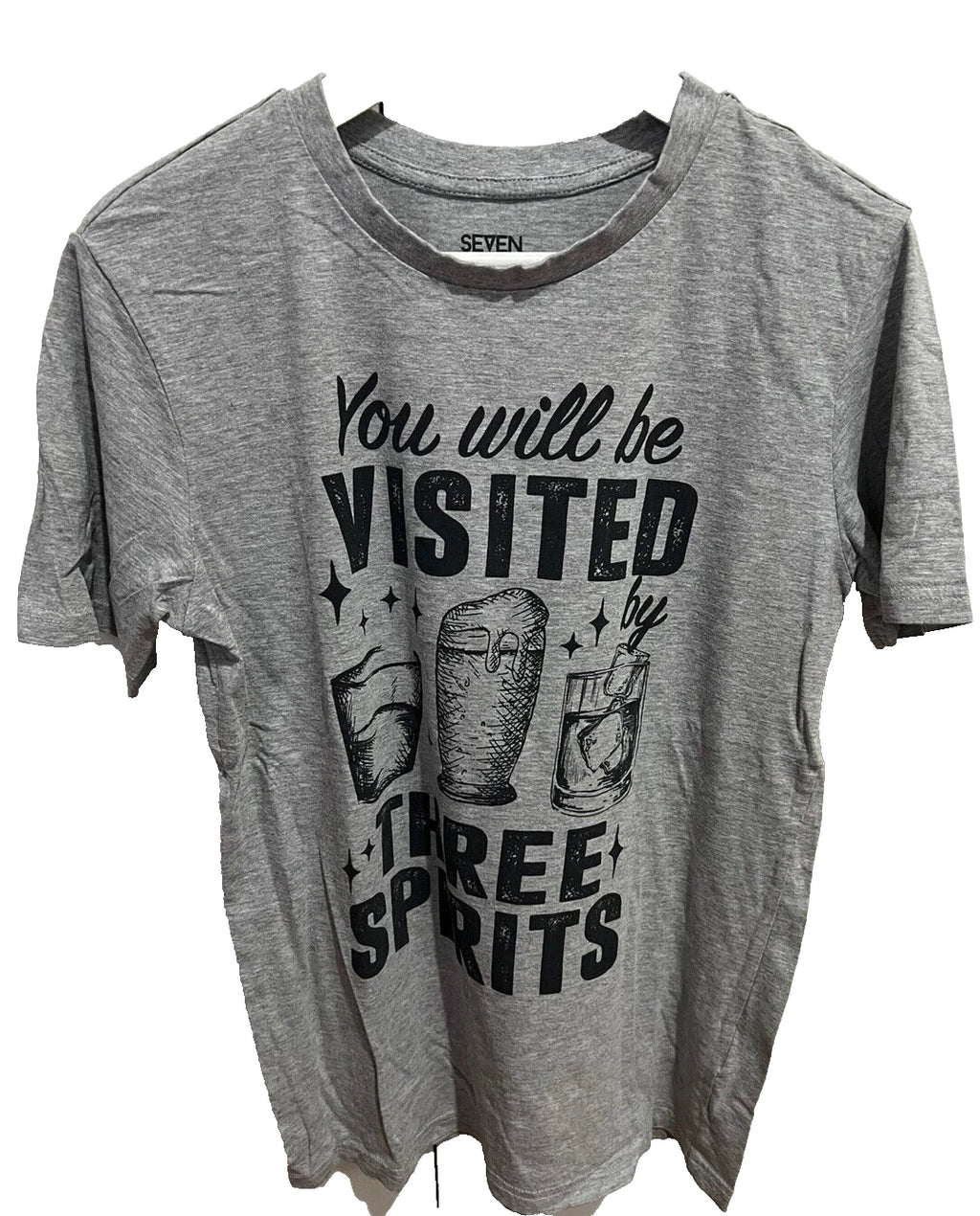 Crew Neck Gray Beer You will be visited three Sprits Top T Shirt Unisex S NEW