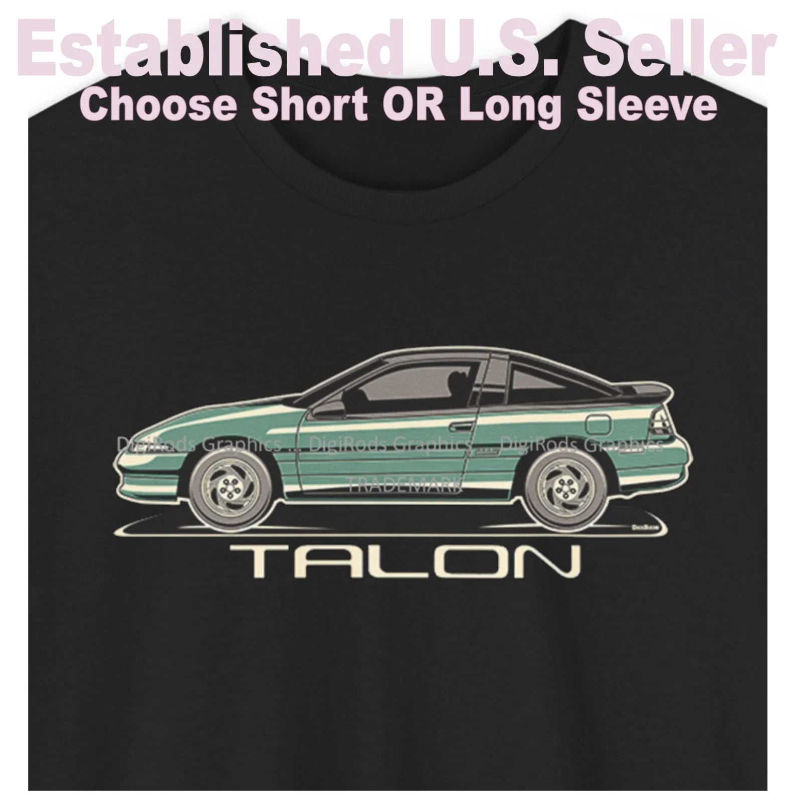 DigiRods Eagle Talon Classic Model Year Cartoon Car Black T Shirt