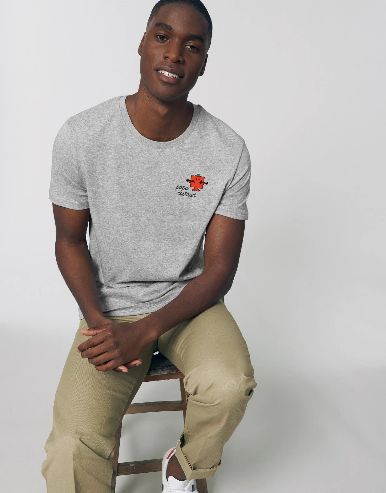 Men's Short Sleeve Grey Colour T-Shirt, Papa Beefy Heart
