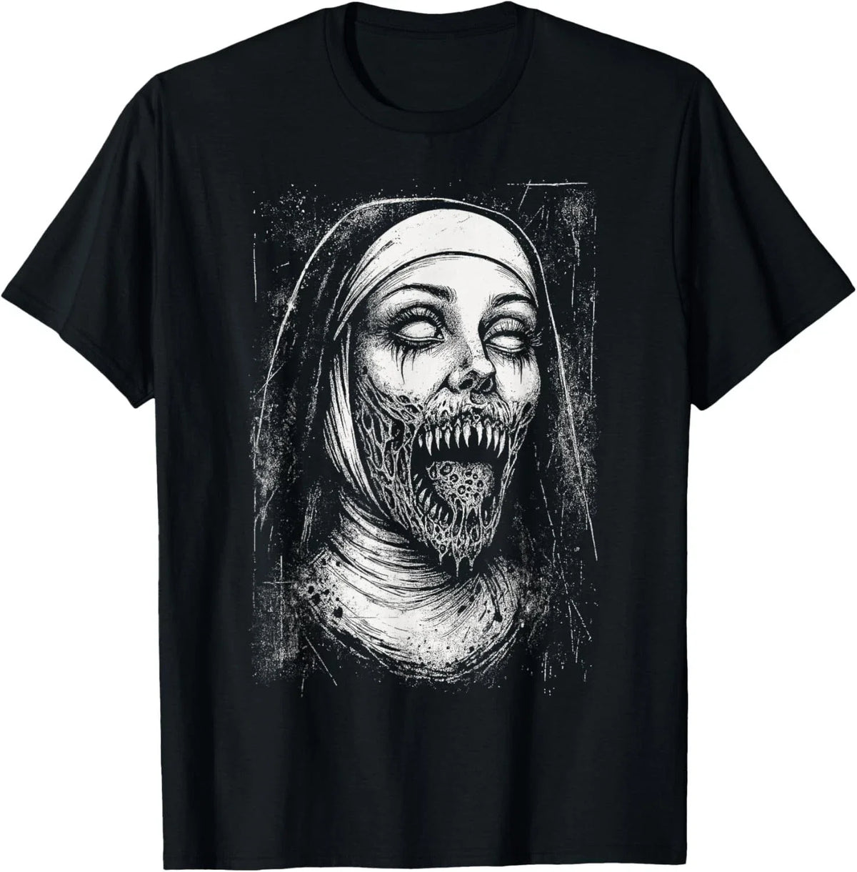 Horror Creepy Nun Demon Unholy Evil Occult Alt Scary Goth Gift Unisex T-Shirt