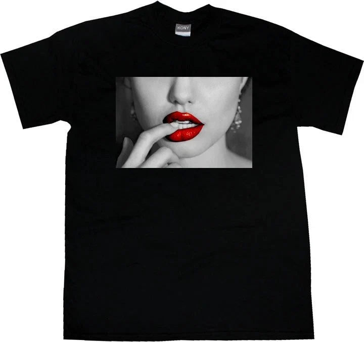 Kings Of NY Sexy Red Lips Printed Graphic Streetwear Style T-Shirt Black New NYC