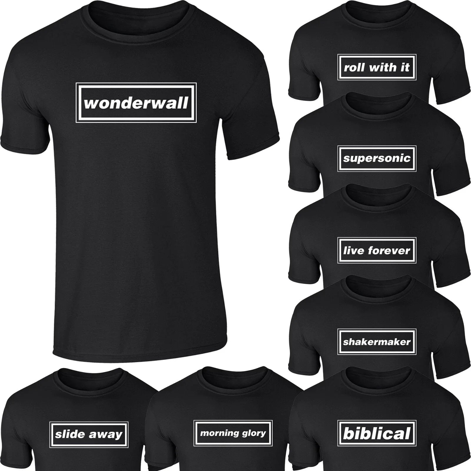 Oasis Song T-Shirt - 100% Cotton, Black, Adult