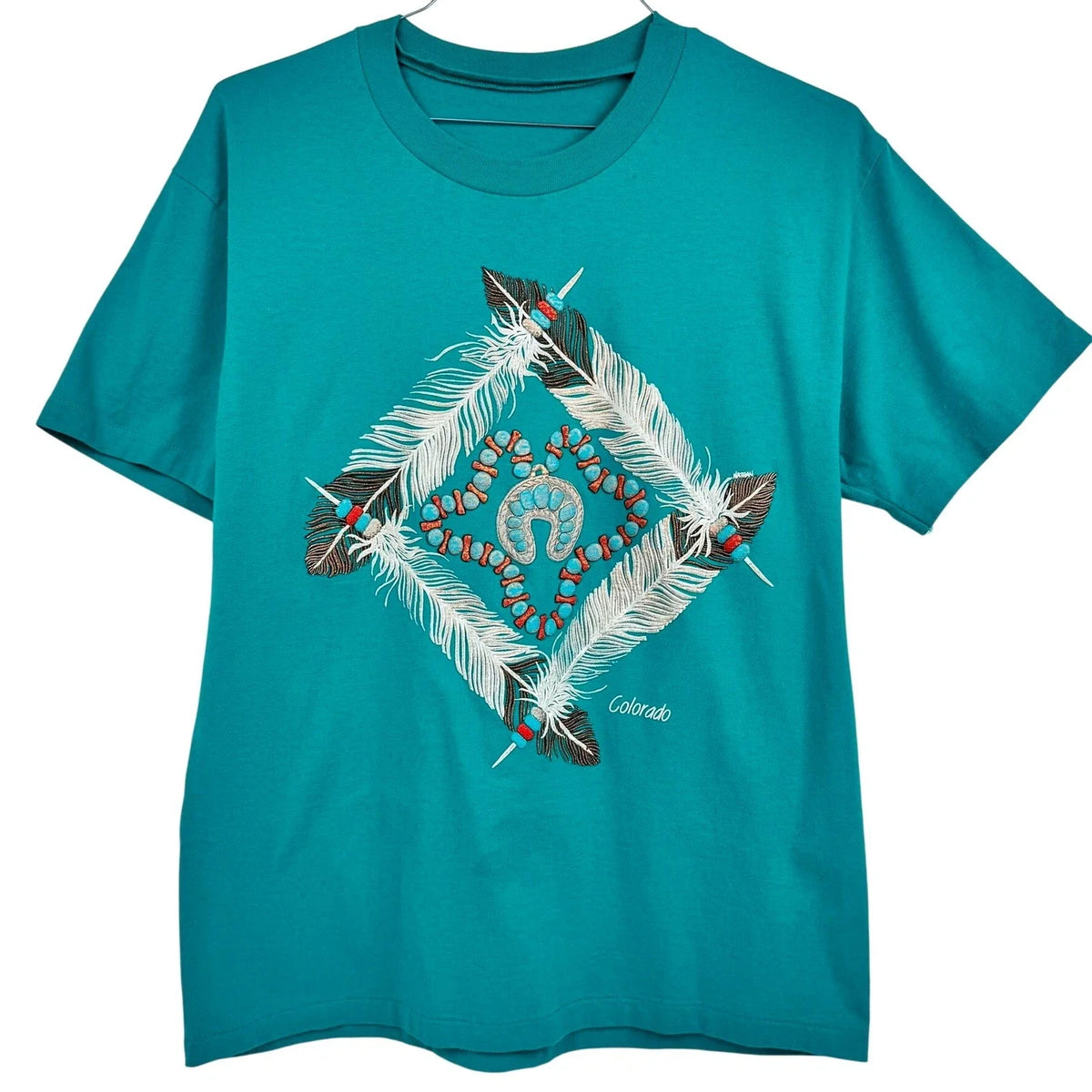 VTG Colorado Native Feathers Western Graphic T-Shirt S.S. Indie Grunge M/L