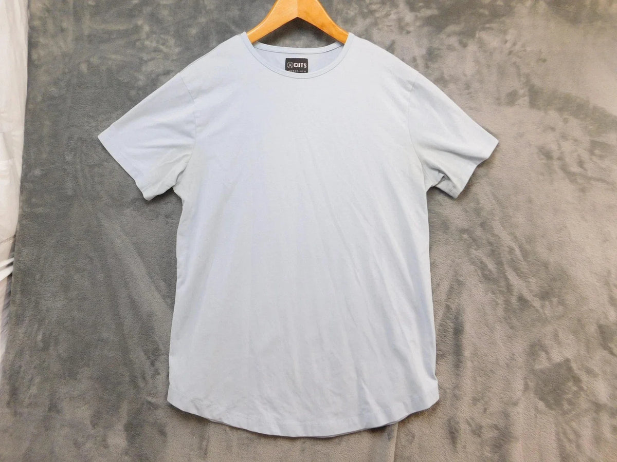 CUTS Curve Hem Shirt Mens Medium Light Blue Crewneck Solid Casual Basic Tee