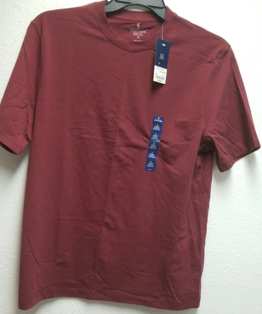 NEW Stafford Men’s Crewneck T-Shirt Medium Burgundy Premium Soft Cotton Classic
