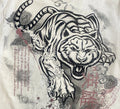 Y2K Streetwear Tiger Graphic T-Shirt XL Kanji Art White Cotton Tee