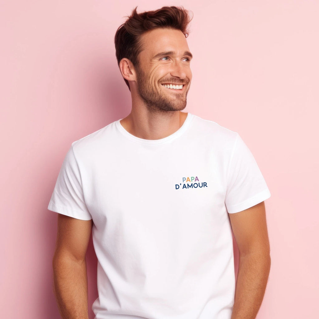 Men's Short Sleeve T-Shirt White, PAPA D'AMOUR COLORÉ