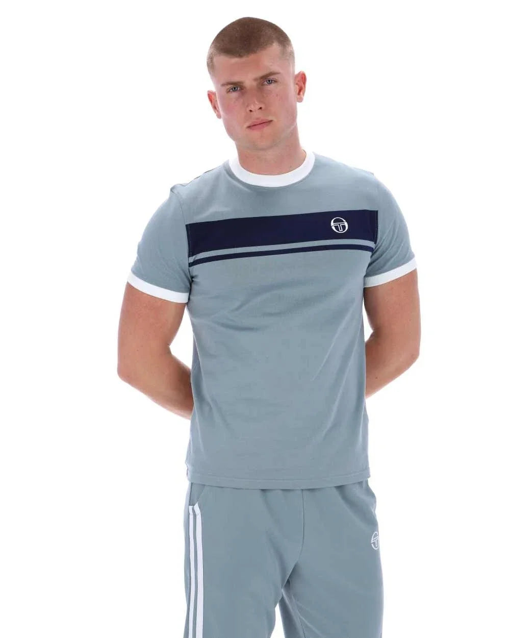 Sergio Tacchini Mens T-Shirt Master Crew Neck Tee in Lead / Maritime Blue