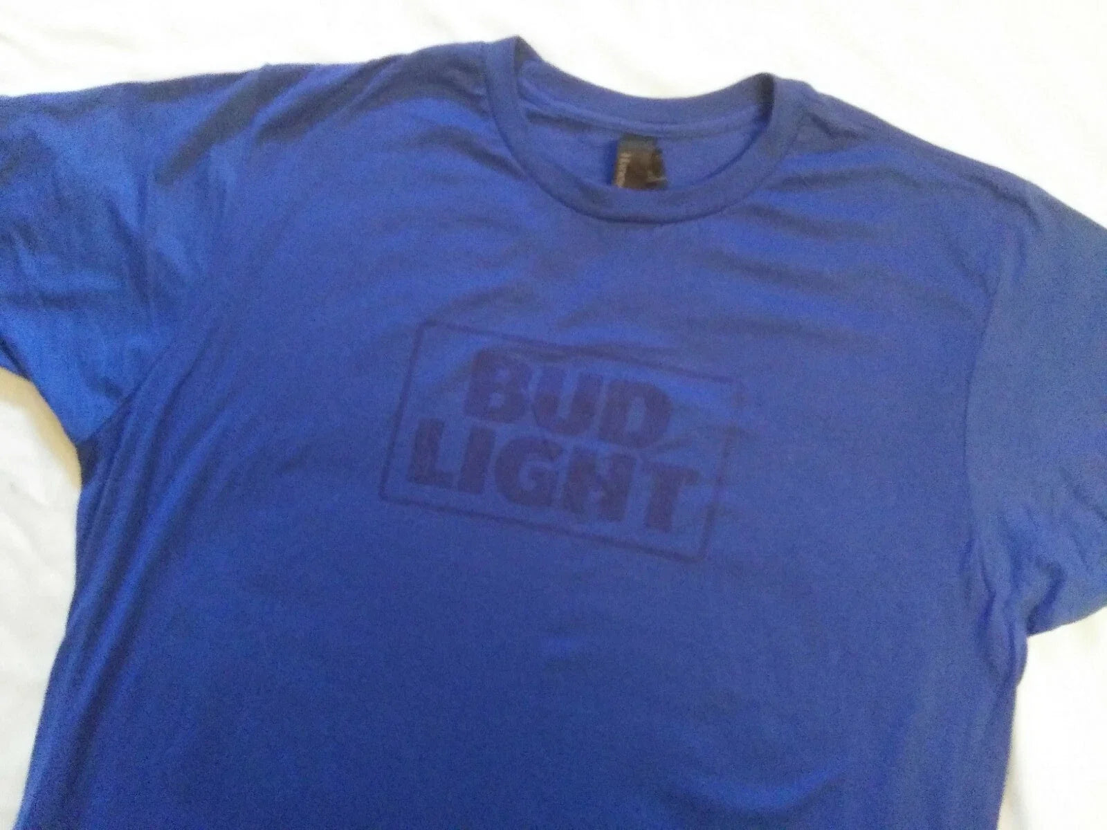 Bud Light Hanes Mens XL Blue Crew Neck T-Shirt 100% Cotton Budweiser Beer