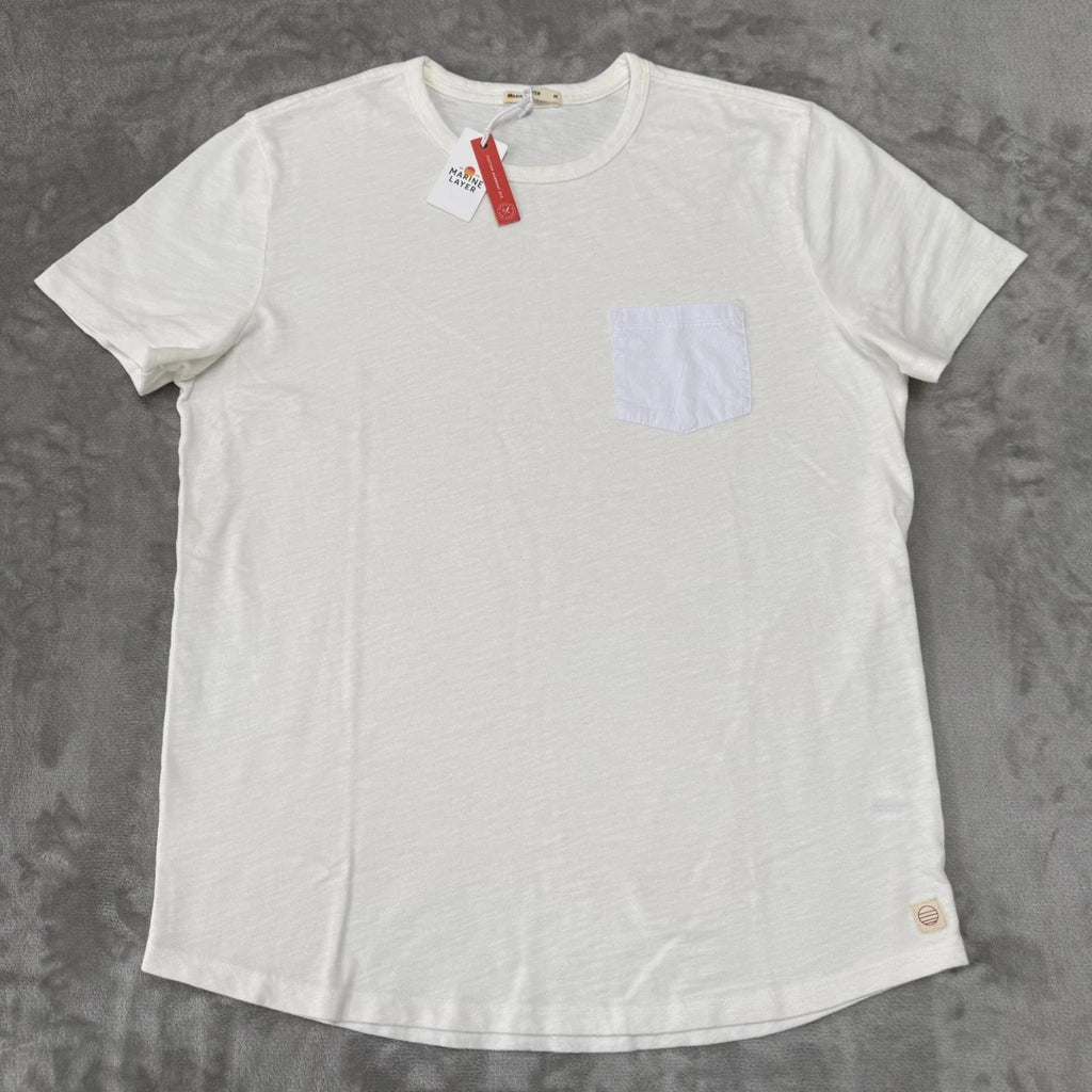 Marine Layer Heavy Slub Pocket Tee T-Shirt Mens Medium Antique Cream New NWT