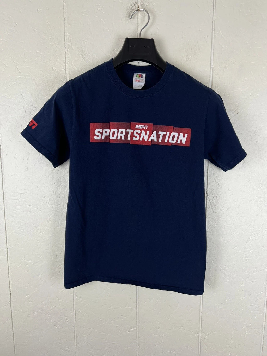 ESPN Shirt Men's Small Blue Graphic Crew Neck Short Sleeve Stretch Sports Nation