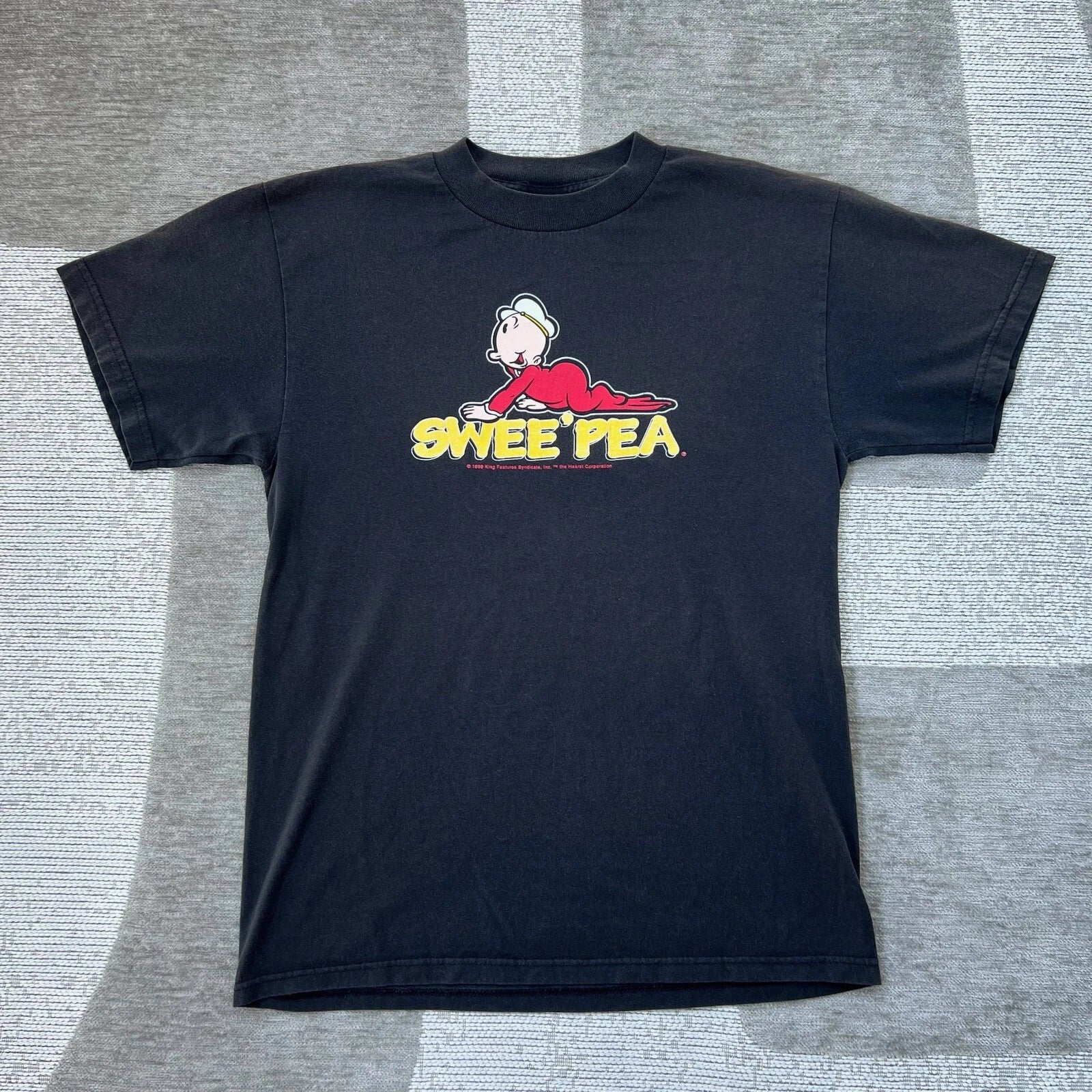 Vintage 90s Popeye Swee Pea T Shirt Mens M Black Cartoon Y2K Skater