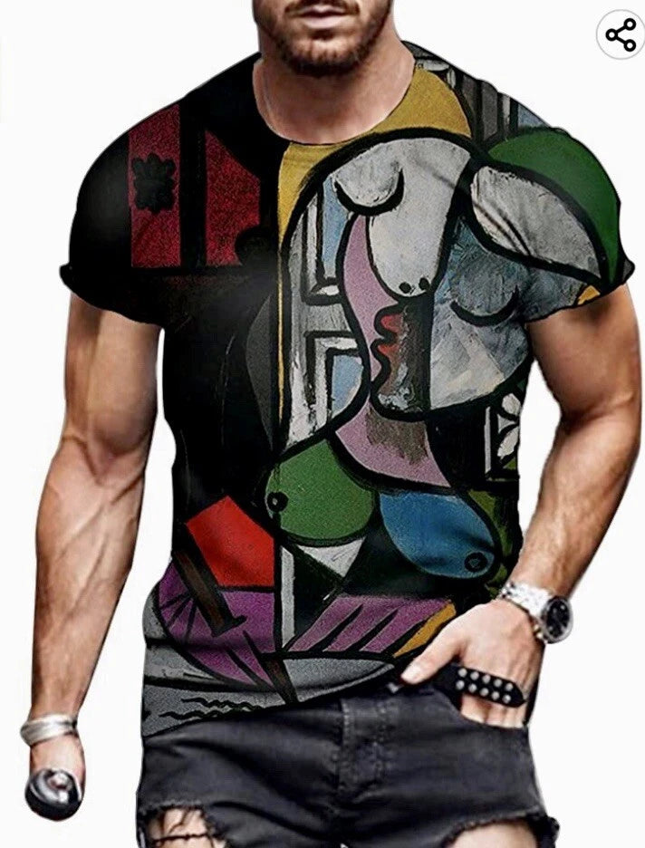 IWQBQ Mens Funky Casual Short Sleeve Art T-shirt Printed Large.