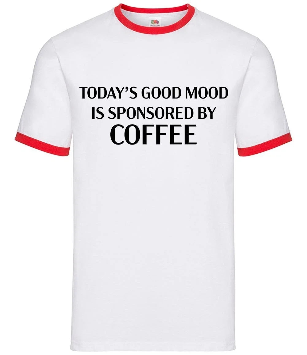 Sponsored By Coffee - Mens Ringer - Latte Flat White Funny Mood Espresso