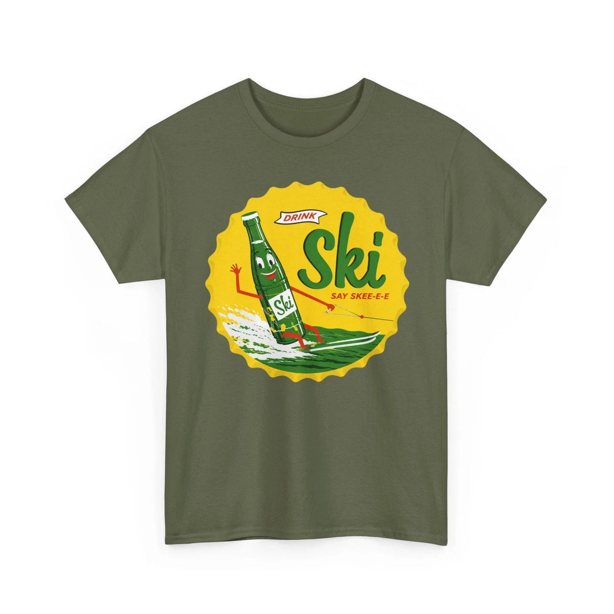 Drink Ski Say Skee-e-e Water Skiing Bottle Retro Soda Cap Pop Beverage T-Shirt