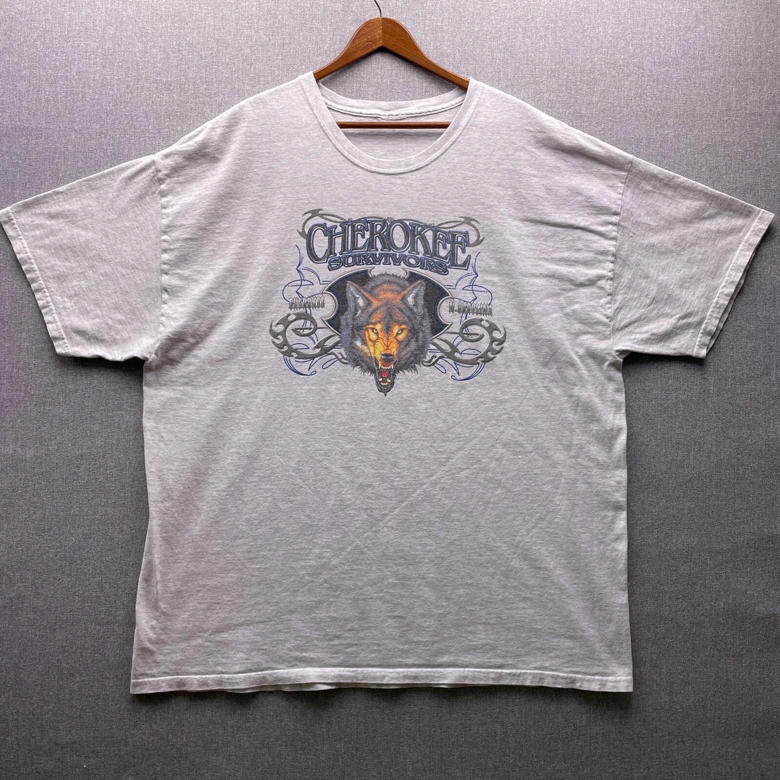 Y2K Wolf Cherokee Survivors North Carolina Graphic Mens 2XL Biker Rally T Shirt
