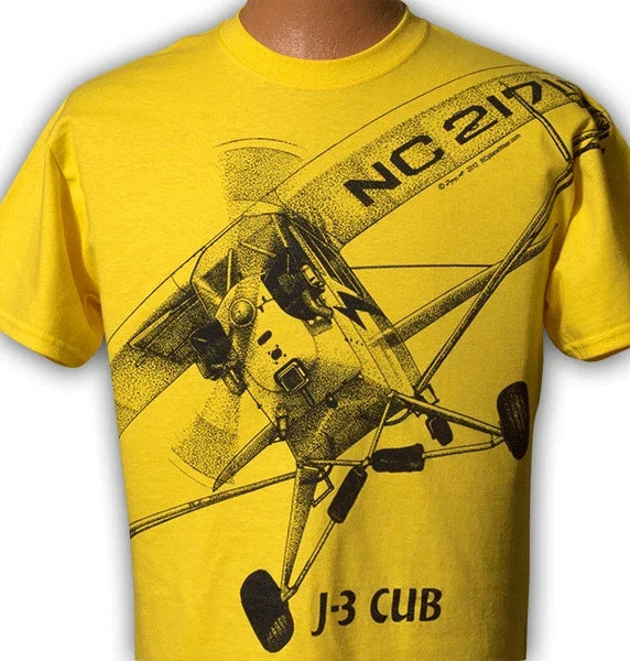 Piper J-3 Cub Airplane T-shirt with HUGE print on front and back -- Youth to 5XL