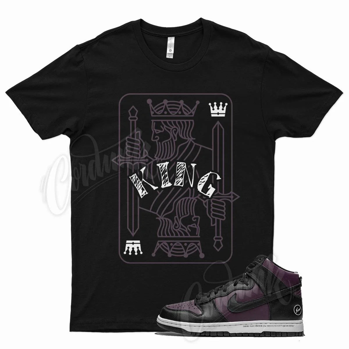 Black KING T Shirt for Fragment x N Dunk High Beijing Wine Purple