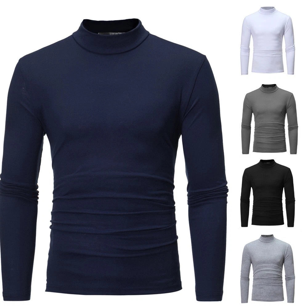 Fashionable Winter Men's Mock Neck Basic Tshirt Blouse Pullover Long Sleeve Top